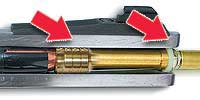 Section removed from a Muzzleloader barrel to show the SpinJag Loader in action.